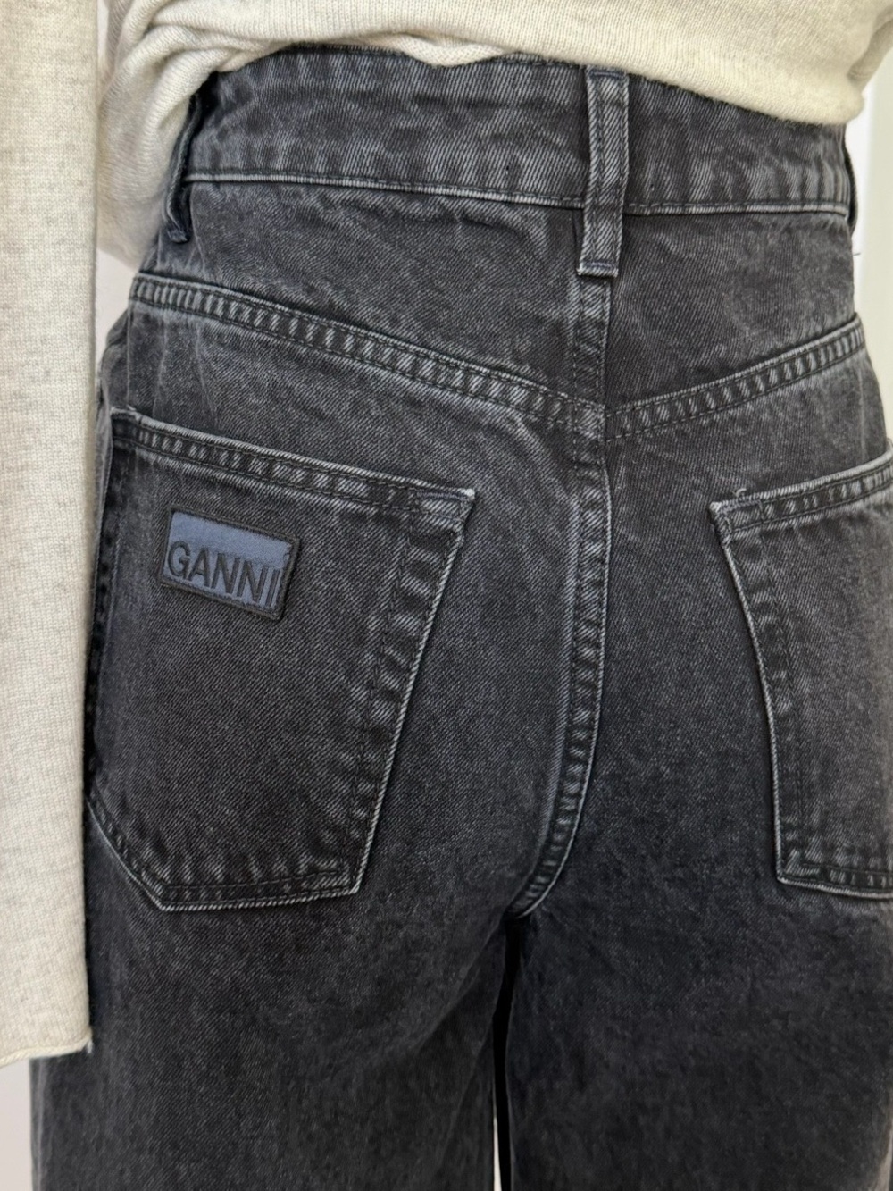 GANNI Magny Wide Leg Jeans in Washed Black High Waisted. - Picture 9 of 12